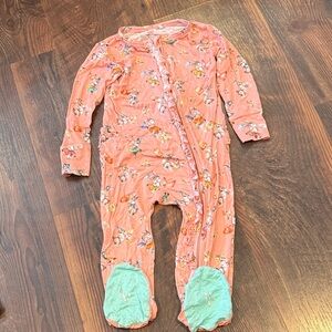 Posh Peanut Bunny Floral Footie - Coral and Mint